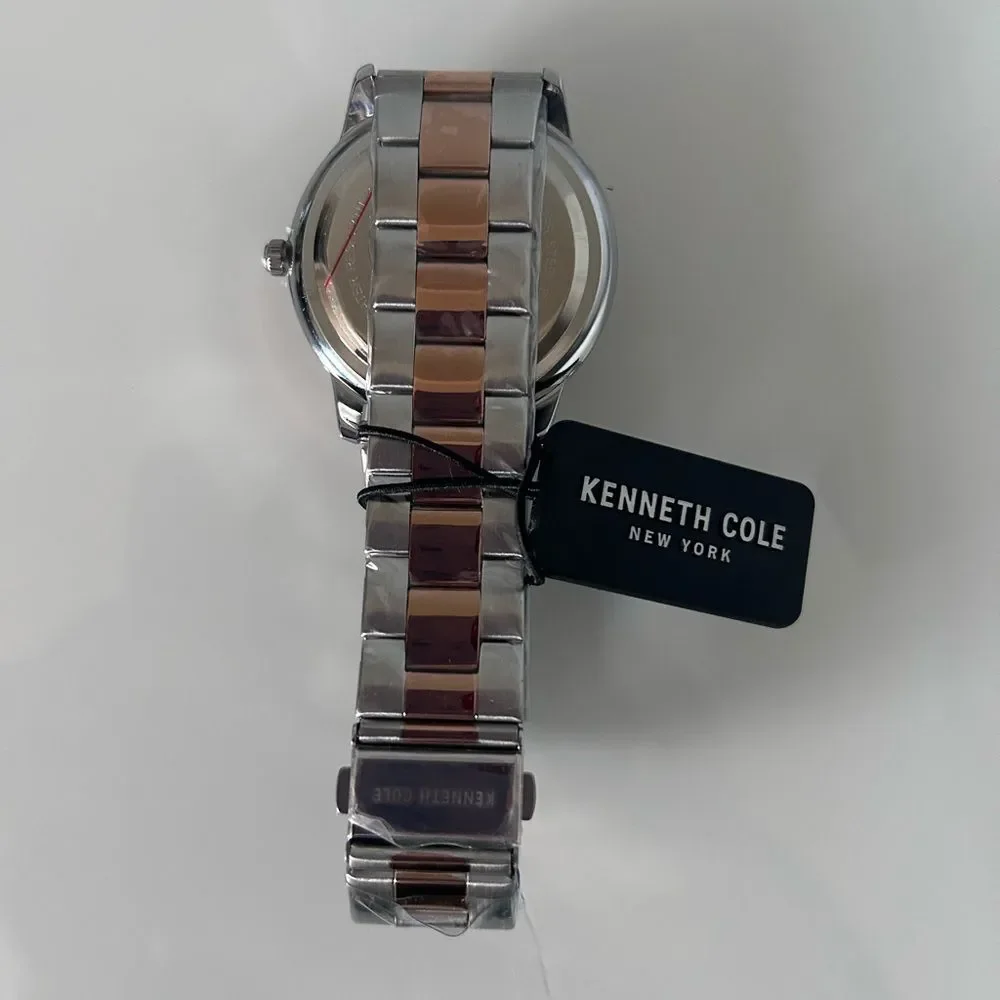 New Genuine Diamond Two-Tone Bracelet Watch Kenneth Cole Silver and Rose Gold